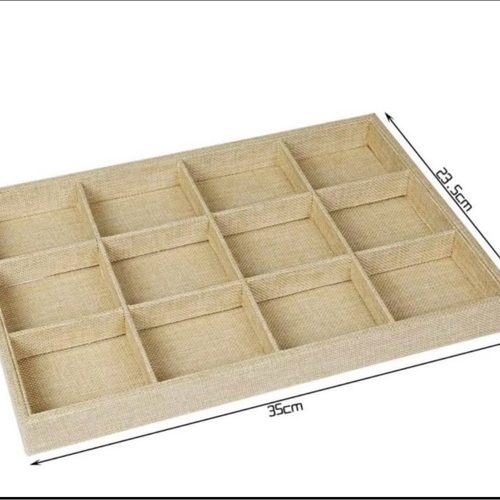 Tan Sackcloth 12 Grid Jewelry/Home Storage Organizer (Set of Two)